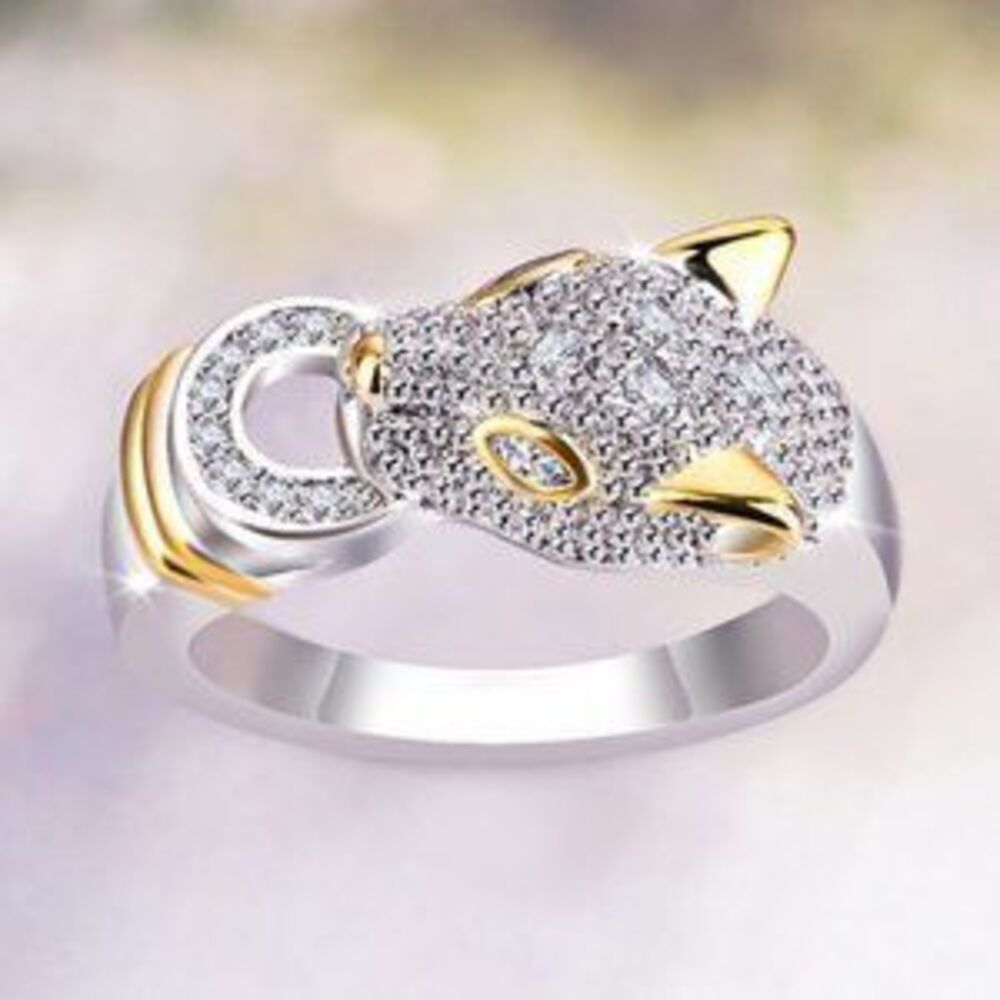 NEW White&Yellow Gold Diamond Panther Cat Ring